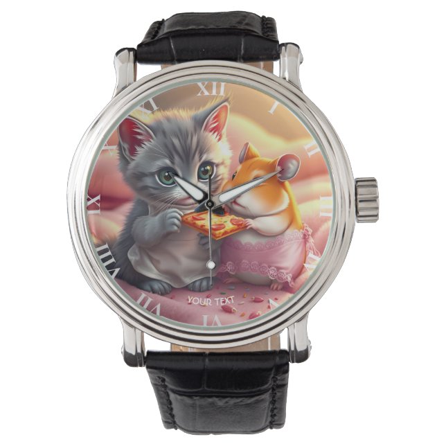 Relógio Fantasy - Gatinho Gelado Pizza (Frente)