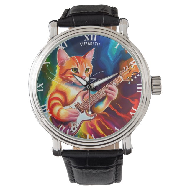 Relógio Fantasy Gato Brincando de Violão (Frente)