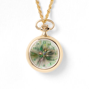 Relógio Fantasy Moderna Abstrato, Flor Fractal Colorida