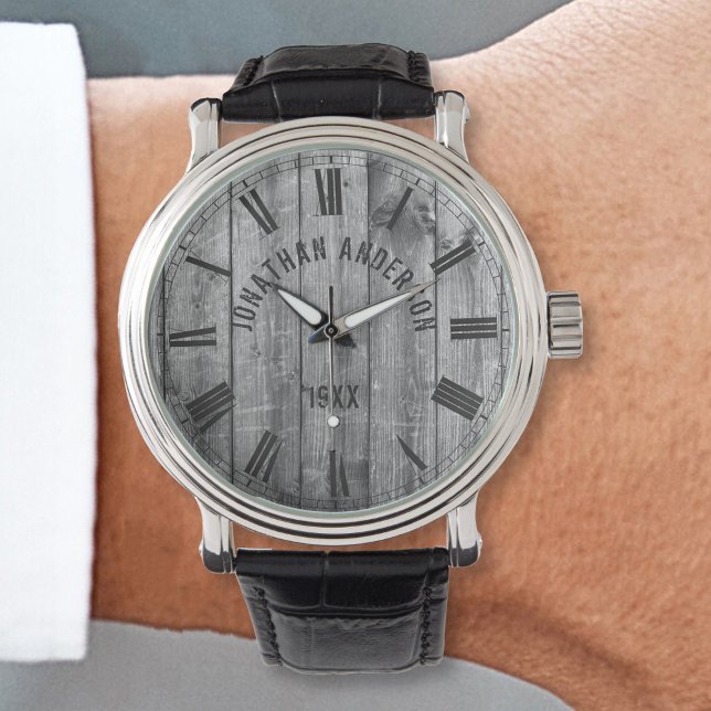 Relógio Farmhouse de nome personalizado de madeira de Cinz (Criador carregado)