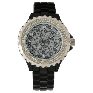 Relógio Faux Black Lace Rosas Fishnet Watch Romântico