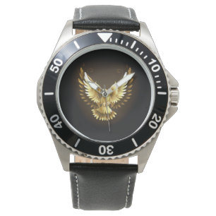 Relógio Faux Gold Foil Peace Dove em Preto