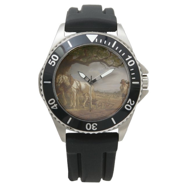 Relógio Fazendeiros Descansados em Campo com Cavalos e Flo (Frente)