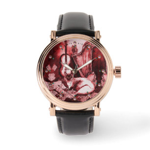 Relógio FAZER DE MÚSICA CAT COM OWL, Branco Vermelho