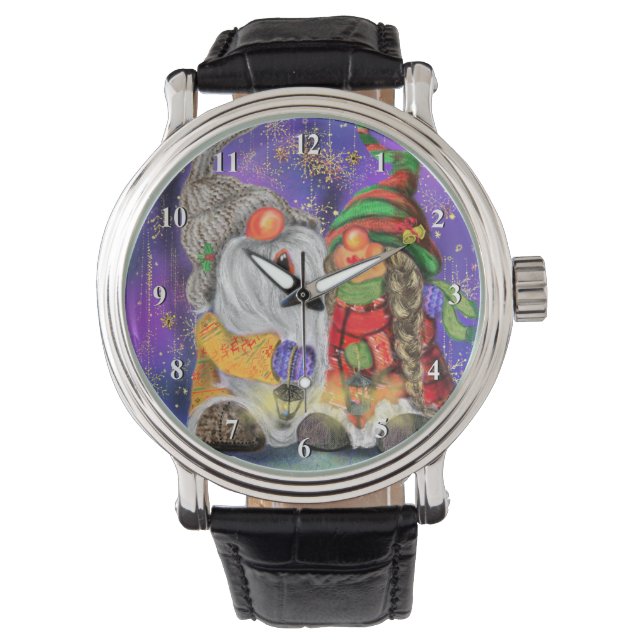 Relógio Feliz Casal Gnome Christmas Watch (Frente)