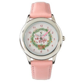Relógio Feliz e coroa de natal brilhante
