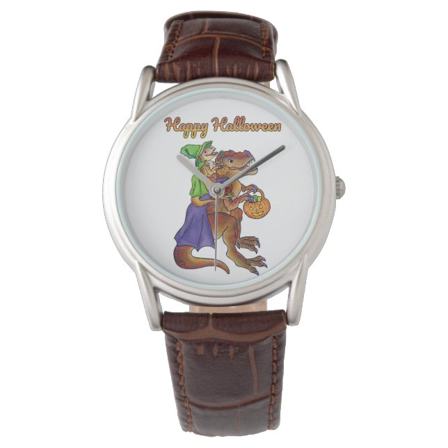 Relógio Feliz Halloween Dinossaur Wrist Watch (Frente)