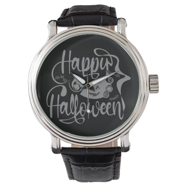 Relógio Feliz morcego de Halloween jack ou lanterna (Frente)