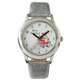 Relógio Feliz Natal! Papai Noel com Gato e Cão