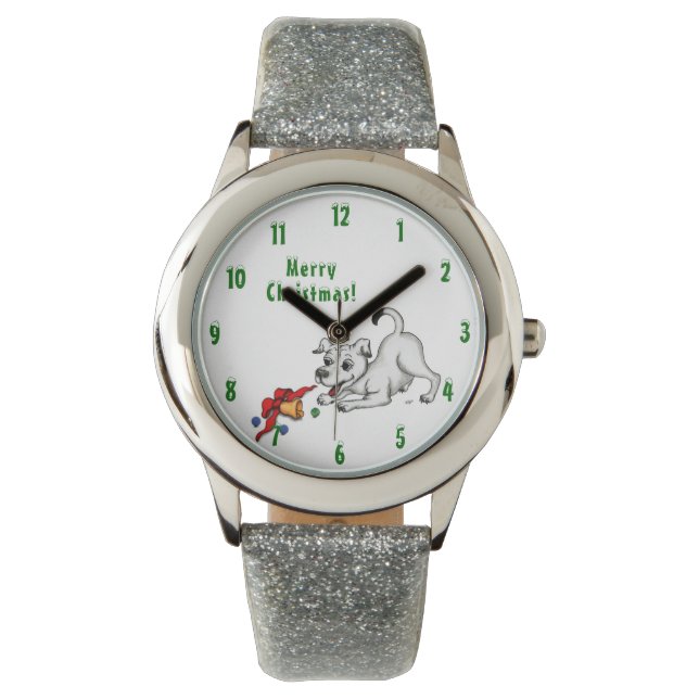 Relógio Feliz Natal! Puppy com Bell e Ball (Frente)