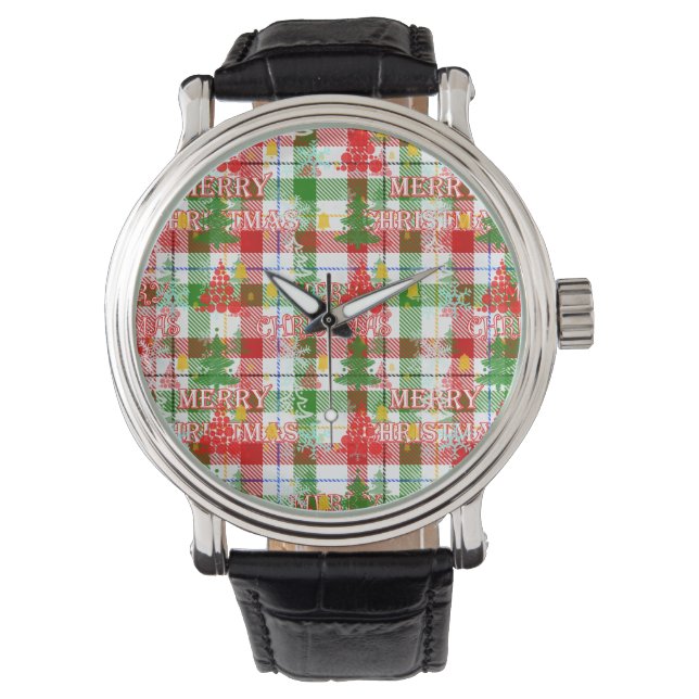 Relógio Feliz Natal Xadrez Decorativa Tartan (Frente)