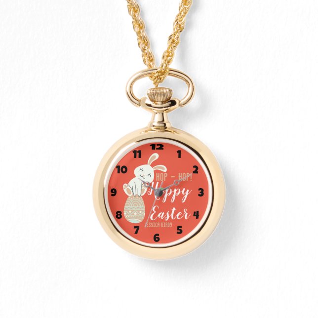 Relógio Felz pascoa, coelhinho de Páscoa, família simples  (Frente)