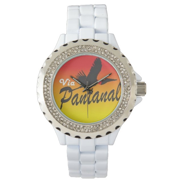 Relógio Feminino Branco com Strass Via Pantanal (Frente)