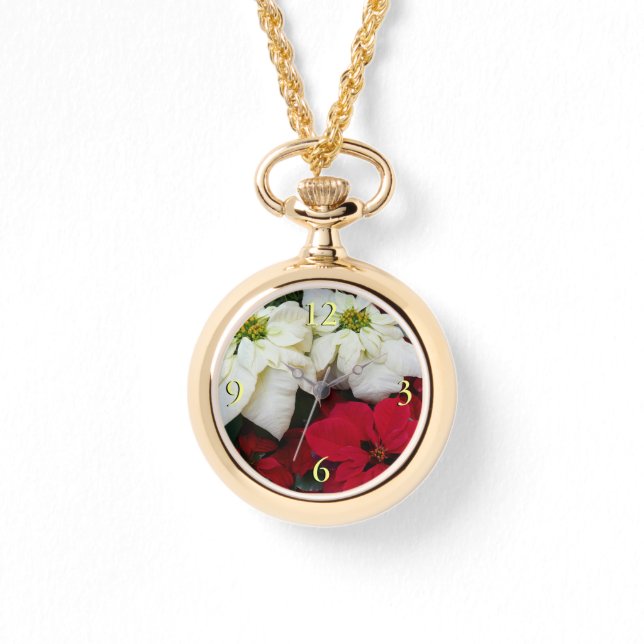 Relógio Férias de Natal White e Red Poinsettias II (Frente)