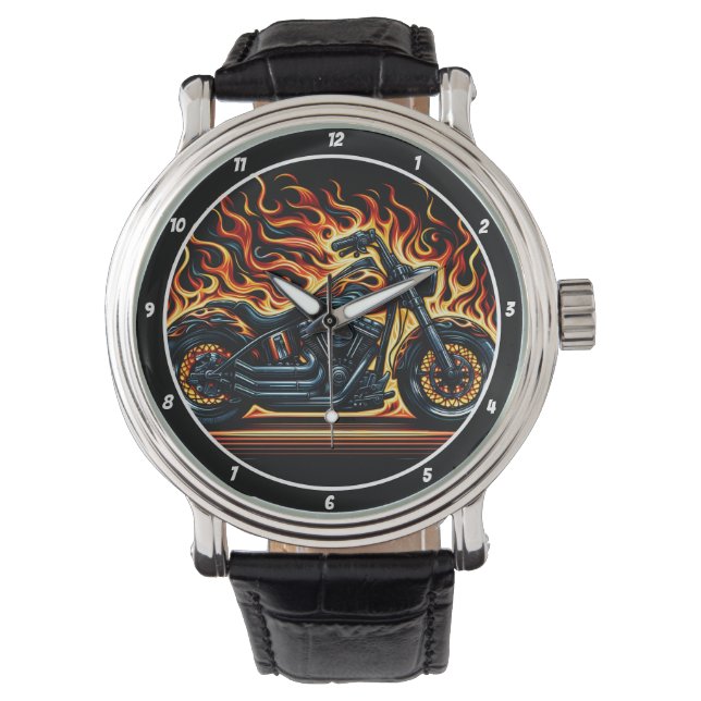 Relógio Flaming Chopper, Fiery Watch Face. (Frente)