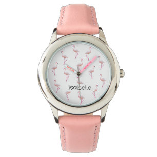 Relógio Flamingo Branco Rosa Elegante   Monograma personal