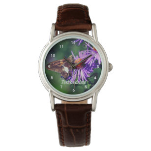 Relógio Flor de Aster Dama Pintada Personalizada