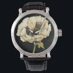 Relógio Flor de Creme Poppy no Fundo Preto<br><div class="desc">Este pedaço de papoila creme de Jennifer Goldberger parece que está florescendo bem diante de seus olhos. O fundo preto separa a flor,  deixando-a atingir sua visão em toda sua glória. Uma peça divertida que pareceria excelente em qualquer parede!</div>