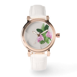 Relógio Flor rosa Tropical Medinilla em Beige Vase