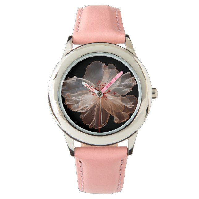 Relógio Flor translúcida elegante a preto (Frente)