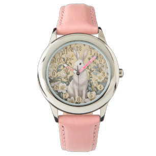 Relógio Floral Amarelo Coelho Branco-Bonito Pastel