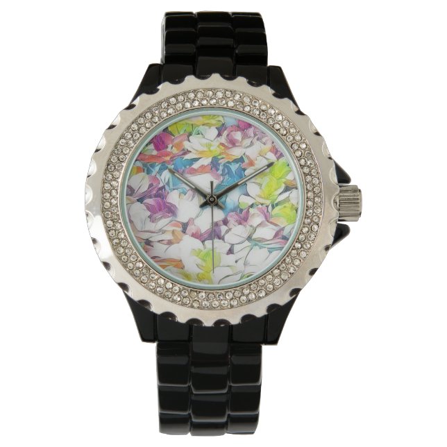 Relógio Floral Black Watch com efeito flutuante (Frente)