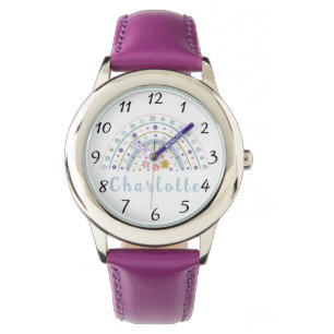 Relógio Floral Boho Rainbow com Nome Personalizado