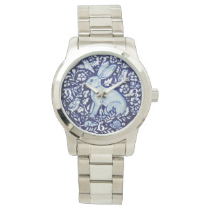 Relógio Floral de Ave Bird Azul Cobalt
