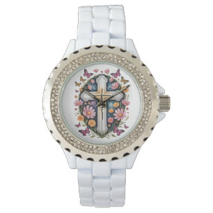 Relógio Floral Faith Cross