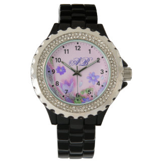 Relógio Floral Monogram Watch | Blue Wildflowers Rhineston