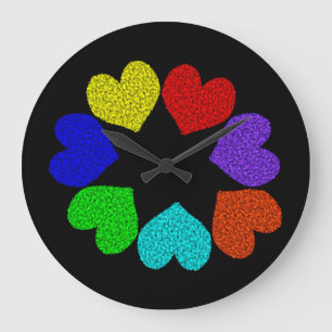 Relógio Floral Rainbow Hearts Wall