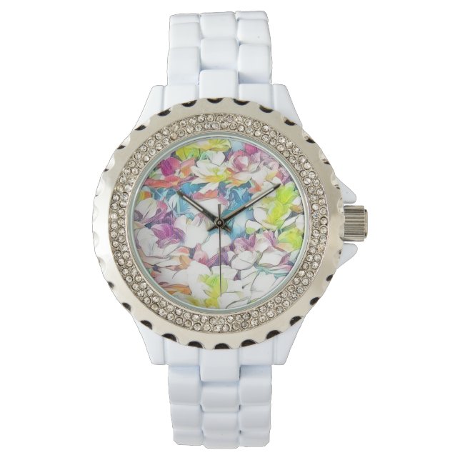 Relógio Floral White Watch com efeito flutuante (Frente)