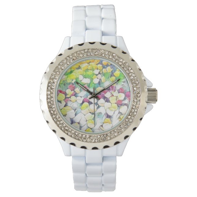 Relógio Floral White Watch (Flutuante) (Frente)