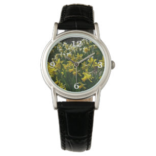 Relógio Flores de primavera de Daffodils Amarelos e Branco