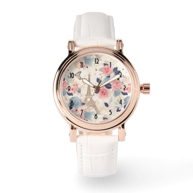 Relógio Flores e Eiffel Tower Paris - Padrão Viagem (Frente)