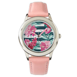 Relógio Flores Exóticas de Verão listradas