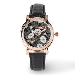 Relógio Flores-lua e mariposas-esfinge 2