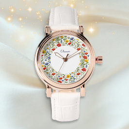 Relógio Flores Silvestres Coloridas de Verão Floral Redond