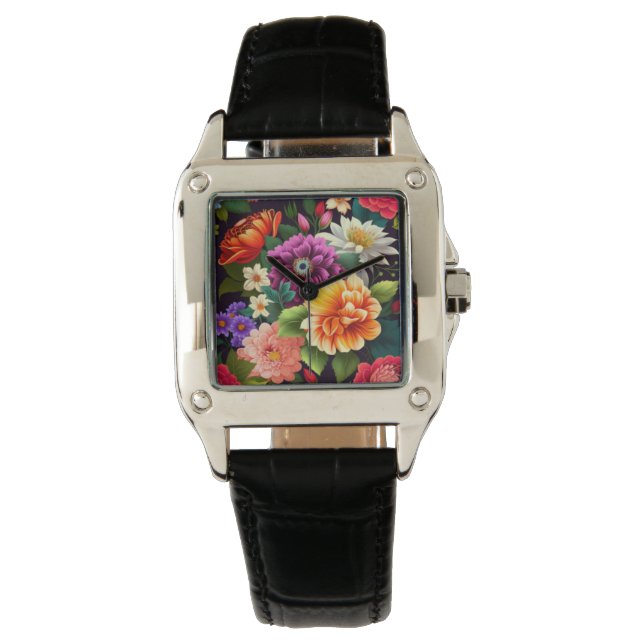 Relógio Flores vívidas coloridas (Frente)
