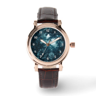 Relógio Floresta Noturna Encantadora com Números Brancos d