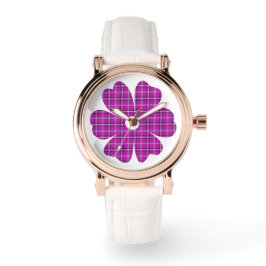Relógio Flower Shape Plaid Pink Purple