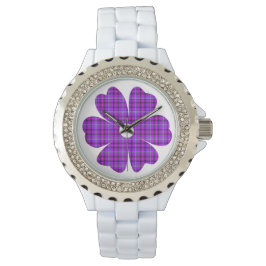Relógio Flower Shape Plaid Purple Pink