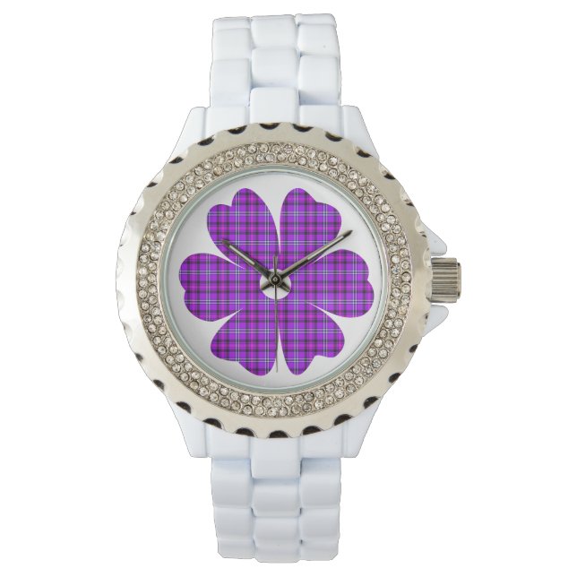 Relógio Flower Shape Plaid Purple Pink (Frente)