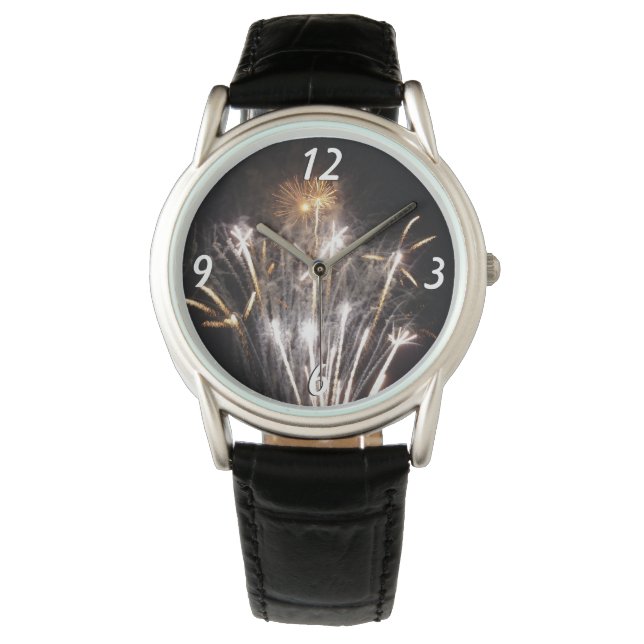 Relógio Fogos de artifício brancos e Dourados I Celebração (Frente)