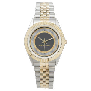 Relógio Folha de prata Dourada preta elegante personalizad