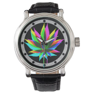Relógio Folhas de plantas selvagens - cor neon + suas idei