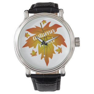 Relógio Folhas mapeadas de tipografia de humor de outono