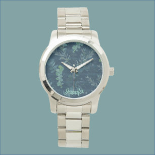 Relógio Folhas verdes azuis e rasas bonito