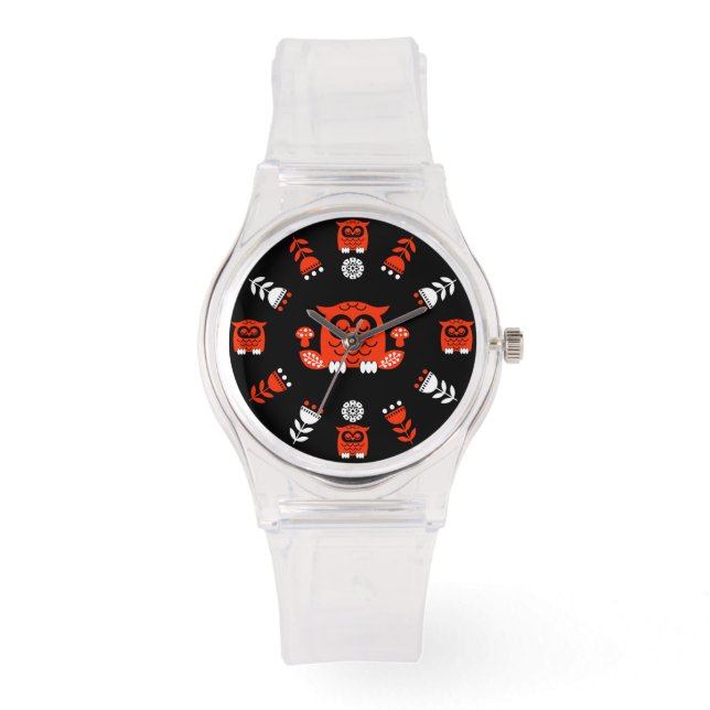 Relógio Folk Art Nordic Owl (Frente)