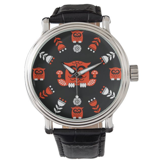 Relógio Folk Art Nordic Owl (Frente)